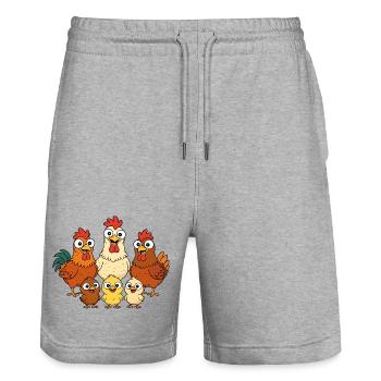 Chickens, roosters and chicks - Stanley/Stella Trainer Unisex Organic Jogging Shorts - heather grey - Front - Nik (191cm) & Marisol (170cm)