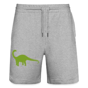 Dinosaur Silhouette Green - Stanley/Stella Trainer Unisex Organic Jogging Shorts - heather grey - Front - Nik (191cm) & Marisol (170cm)