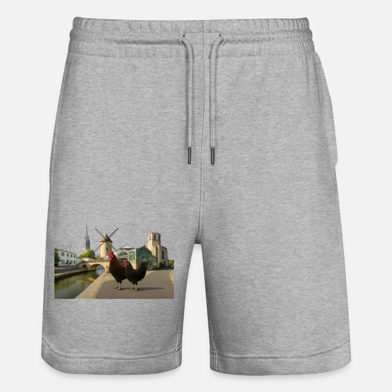 Marans, Stadthähne an der Mühle - Stanley/Stella Unisex Bio Joggingshorts Trainer  - Grau meliert