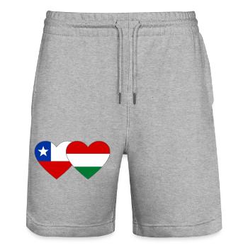 Bolivien_Ungarn_Flagge_Herz - Stanley/Stella Trainer Unisex Organic Jogging Shorts - heather grey - Front - Nik (191cm) & Marisol (170cm)