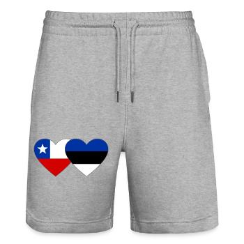 Chile_Litauen_Flagge_Herz - Stanley/Stella Unisex Bio Joggingshorts Trainer  - Grau meliert - Vorne - Nik (191cm) & Marisol (170cm)