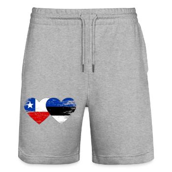 Chile_Litauen_Flagge_Herz_used - Stanley/Stella Trainer Unisex Organic Jogging Shorts - heather grey - Front - Nik (191cm) & Marisol (170cm)