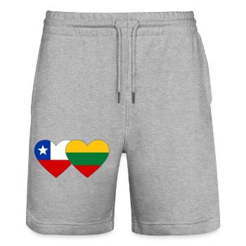 Chile_Estland_Flagge_Herz - Short de jogging bio TRAINER Stanley/Stella unisexe - gris chiné - Devant - Nik (191cm) & Marisol (170cm)
