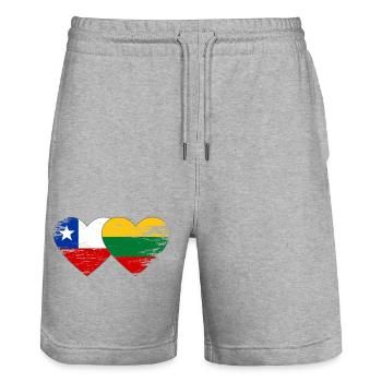Chile_Estland_Flagge_Herz_used - Short de jogging bio TRAINER Stanley/Stella unisexe - gris chiné - Devant - Nik (191cm) & Marisol (170cm)