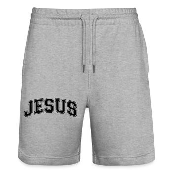 Jesus | Liebe | Glaube | Geschenk - Stanley/Stella Unisex Bio Joggingshorts Trainer  - Grau meliert - Vorne - Nik (191cm) & Marisol (170cm)