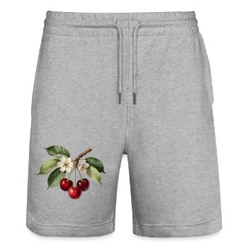 Kirsch- und botanische Blumengravur - Stanley/Stella Unisex Bio Joggingshorts Trainer  - Grau meliert - Vorne - Nik (191cm) & Marisol (170cm)