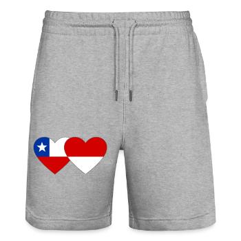 Chile_Polen_Flagge_Herz - Stanley/Stella Unisex Bio Joggingshorts Trainer  - Grau meliert - Vorne - Nik (191cm) & Marisol (170cm)