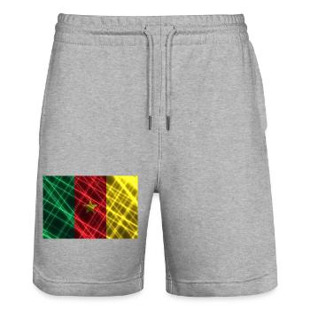 Neon Cameroon Flag Net - Stanley/Stella Trainer Unisex Organic Jogging Shorts - heather grey - Front - Nik (191cm) & Marisol (170cm)