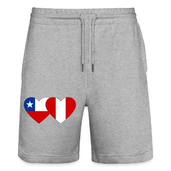 Chile_Peru_Flagge_Herz - Stanley/Stella Unisex Bio Joggingshorts Trainer  - Grau meliert - Vorne - Nik (191cm) & Marisol (170cm)