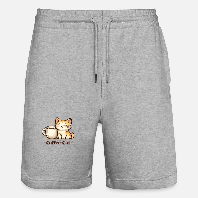 Coffee Kitten Illustration - Stanley/Stella Trainer Unisex Organic Jogging Shorts - heather grey