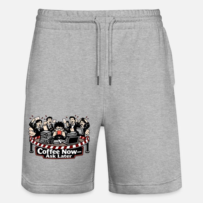 Kaffee Jetzt – Fragen Später - Stanley/Stella Unisex Bio Joggingshorts Trainer  - Grau meliert