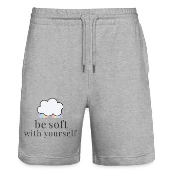 Be Soft With Yourself Cloud with Pastel Rainbow - Stanley/Stella Trainer Unisex Organic Jogging Shorts - heather grey - Front - Nik (191cm) & Marisol (170cm)