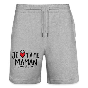 Je t'aime Maman avec Cœur Rouge - Short de jogging bio TRAINER Stanley/Stella unisexe - gris chiné - Devant - Nik (191cm) & Marisol (170cm)