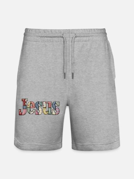 Patchwork Jesus Lettering - Stanley/Stella Trainer Unisex Organic Jogging Shorts - heather grey