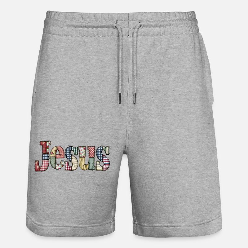 Lettrage Jésus en patchwork - Short de jogging bio TRAINER Stanley/Stella unisexe - gris chiné