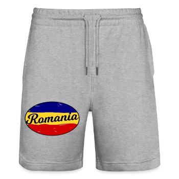 Romania Schriftzug Flaggenprint - Stanley/Stella Unisex Bio Joggingshorts Trainer  - Grau meliert - Vorne - Nik (191cm) & Marisol (170cm)