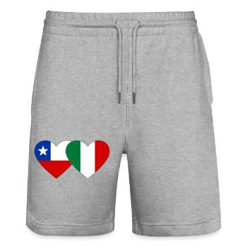 Chile Italien Flagge Herz - Stanley/Stella Unisex Bio Joggingshorts Trainer  - Grau meliert - Vorne - Nik (191cm) & Marisol (170cm)