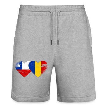 Cœur du drapeau Chili-Roumanie utilisé - Short de jogging bio TRAINER Stanley/Stella unisexe - gris chiné - Devant - Nik (191cm) & Marisol (170cm)