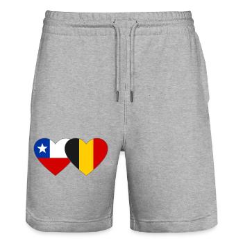 Chile Belgium Flag Heart - Stanley/Stella Trainer Unisex Organic Jogging Shorts - heather grey - Front - Nik (191cm) & Marisol (170cm)