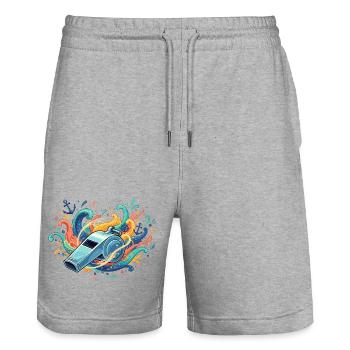 Maritime pipe in a splash of colour - Stanley/Stella Trainer Unisex Organic Jogging Shorts - heather grey - Front - Nik (191cm) & Marisol (170cm)