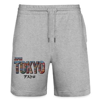 Tokyo T-Shirt Japan – Bunte Skyline - Stanley/Stella Unisex Bio Joggingshorts Trainer  - Grau meliert - Vorne - Nik (191cm) & Marisol (170cm)