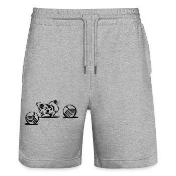 Langhaarcollie Treibball Sport (einfärbbar) - Stanley/Stella Unisex Bio Joggingshorts Trainer  - Grau meliert - Vorne - Nik (191cm) & Marisol (170cm)