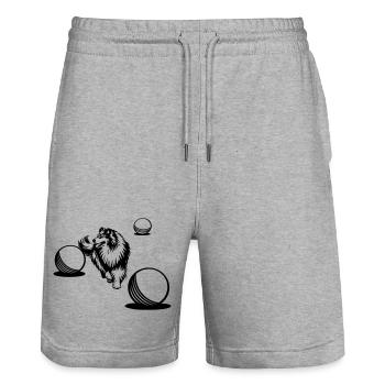 Langhaarcollie Treibball Sport 2 (einfärbbar) - Stanley/Stella Unisex Bio Joggingshorts Trainer  - Grau meliert - Vorne - Nik (191cm) & Marisol (170cm)