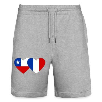 Chile Frankreich Flagge Herz - Stanley/Stella Unisex Bio Joggingshorts Trainer  - Grau meliert - Vorne - Nik (191cm) & Marisol (170cm)