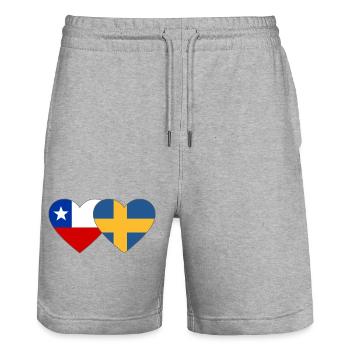 Cœur du drapeau Chili Suède - Short de jogging bio TRAINER Stanley/Stella unisexe - gris chiné - Devant - Nik (191cm) & Marisol (170cm)