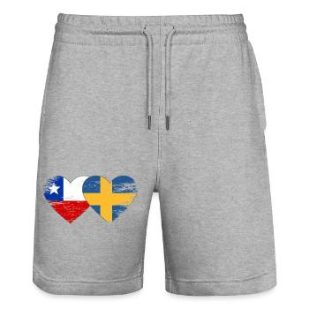 Cœur du drapeau chilien suédois utilisé - Short de jogging bio TRAINER Stanley/Stella unisexe - gris chiné - Devant - Nik (191cm) & Marisol (170cm)