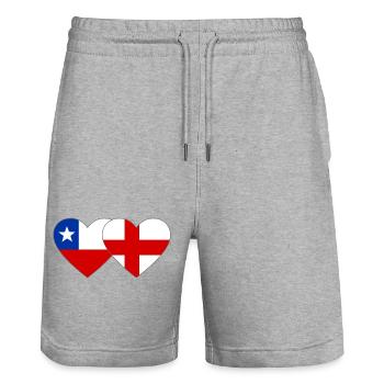 Chile England Flag Heart - Stanley/Stella Trainer Unisex Organic Jogging Shorts - heather grey - Front - Nik (191cm) & Marisol (170cm)