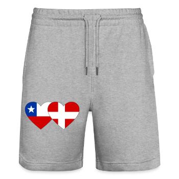 Chile Dänemark Flagge Herz - Stanley/Stella Unisex Bio Joggingshorts Trainer  - Grau meliert - Vorne - Nik (191cm) & Marisol (170cm)