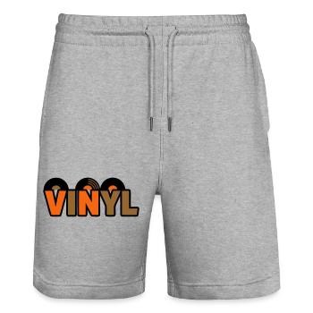 Lettrage vinyle : Musique rétro Nerd - Short de jogging bio TRAINER Stanley/Stella unisexe - gris chiné - Devant - Nik (191cm) & Marisol (170cm)