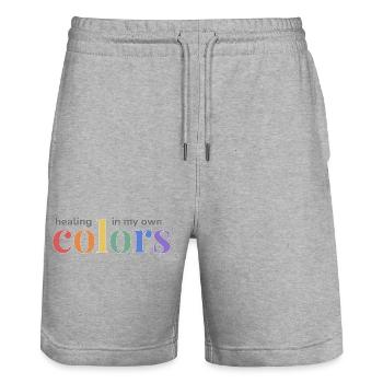 Pride Rainbow Design: Healing in my own Colors  - Stanley/Stella Trainer Unisex Organic Jogging Shorts - heather grey - Front - Nik (191cm) & Marisol (170cm)