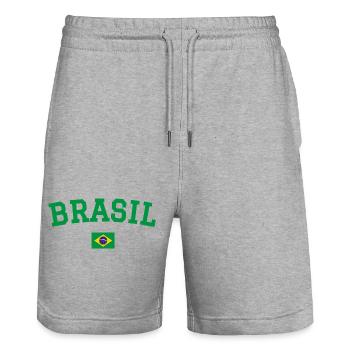 Brazil Flag Design Green - Stanley/Stella Trainer Unisex Organic Jogging Shorts - heather grey - Front - Nik (191cm) & Marisol (170cm)