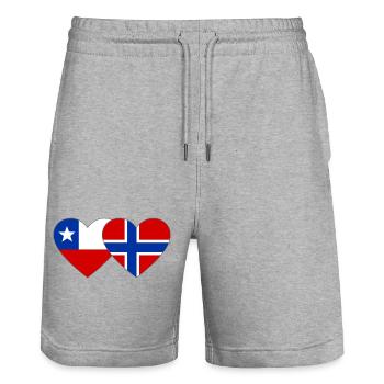 Chile Norwegen Flagge Herz - Stanley/Stella Unisex Bio Joggingshorts Trainer  - Grau meliert - Vorne - Nik (191cm) & Marisol (170cm)