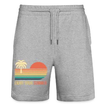 Sunset Retro Palme - Stanley/Stella Unisex Bio Joggingshorts Trainer  - Grau meliert - Vorne - Nik (191cm) & Marisol (170cm)
