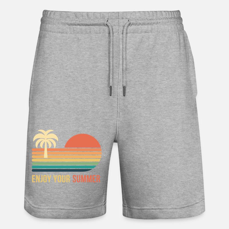 Sunset Retro Palm Tree - Stanley/Stella Trainer Unisex Organic Jogging Shorts - heather grey