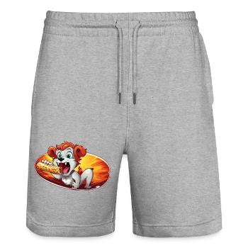 Fiery Pizza Dog - Stanley/Stella Trainer Unisex Organic Jogging Shorts - heather grey - Front - Nik (191cm) & Marisol (170cm)