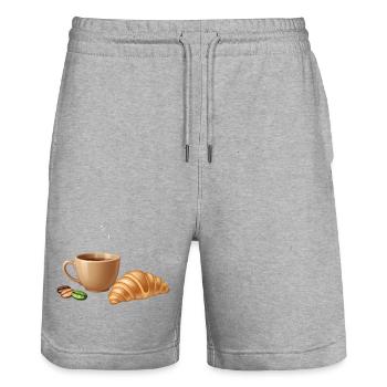 Coffee Croissant Moment - Stanley/Stella Trainer Unisex Organic Jogging Shorts - heather grey - Front - Nik (191cm) & Marisol (170cm)