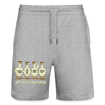 Off To Actively Monitor Design - Stanley/Stella Trainer Unisex Organic Jogging Shorts - heather grey - Front - Nik (191cm) & Marisol (170cm)