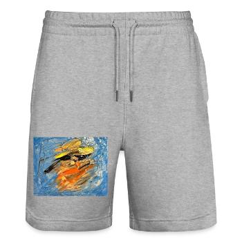 Blauer Farbwirbel im Orange - Stanley/Stella Unisex Bio Joggingshorts Trainer  - Grau meliert - Vorne - Nik (191cm) & Marisol (170cm)