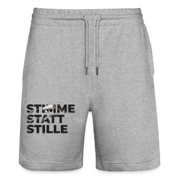 Stimme statt Stille Spruch Aktivismus Megafon - Stanley/Stella Unisex Bio Joggingshorts Trainer  - Grau meliert - Vorne - Nik (191cm) & Marisol (170cm)