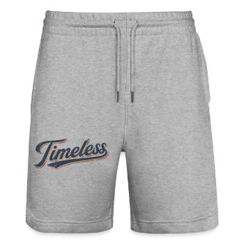 Timeless vintage lettering - Stanley/Stella Trainer Unisex Organic Jogging Shorts - heather grey - Front - Nik (191cm) & Marisol (170cm)