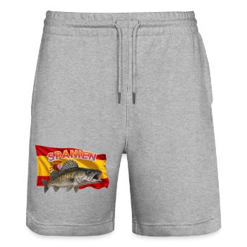 Zander Angeln Spanien - Angelurlaub Design - Stanley/Stella Unisex Bio Joggingshorts Trainer  - Grau meliert - Vorne - Nik (191cm) & Marisol (170cm)