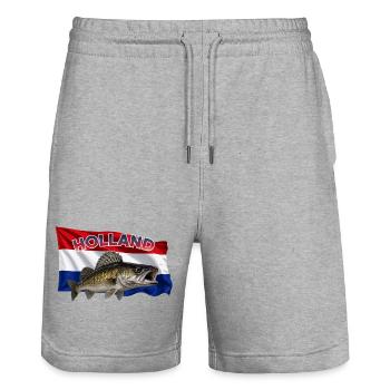 Zander Angeln Holland - Fisch Motiv - Stanley/Stella Unisex Bio Joggingshorts Trainer  - Grau meliert - Vorne - Nik (191cm) & Marisol (170cm)