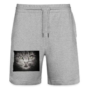 Cat Black - Hand Carved Printable - Stanley/Stella Trainer Unisex Organic Jogging Shorts - heather grey - Front - Nik (191cm) & Marisol (170cm)