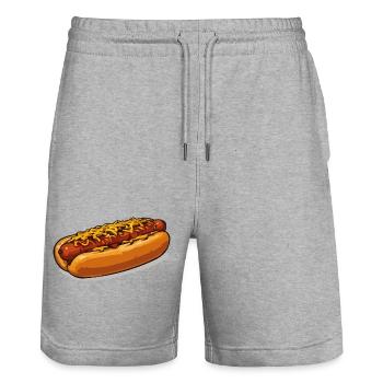 Cheese Covered Hot Dog Illustration - Stanley/Stella Trainer Unisex Organic Jogging Shorts - heather grey - Front - Nik (191cm) & Marisol (170cm)