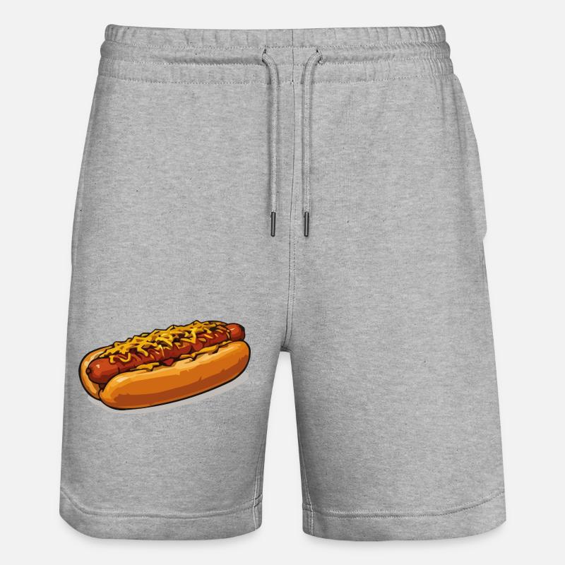 Illustration de hot-dog couvert de fromage - Short de jogging bio TRAINER Stanley/Stella unisexe - gris chiné