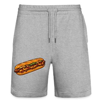 Cartoon Hotdog Illustration - Stanley/Stella Unisex Bio Joggingshorts Trainer  - Grau meliert - Vorne - Nik (191cm) & Marisol (170cm)